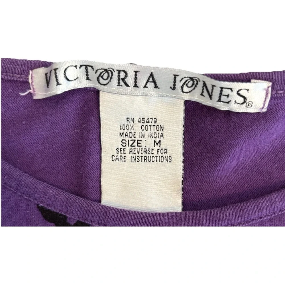 VINT Victoria Jones Vintage Halloween Shirt Medium Purple Long Sleeve Beaded Cat